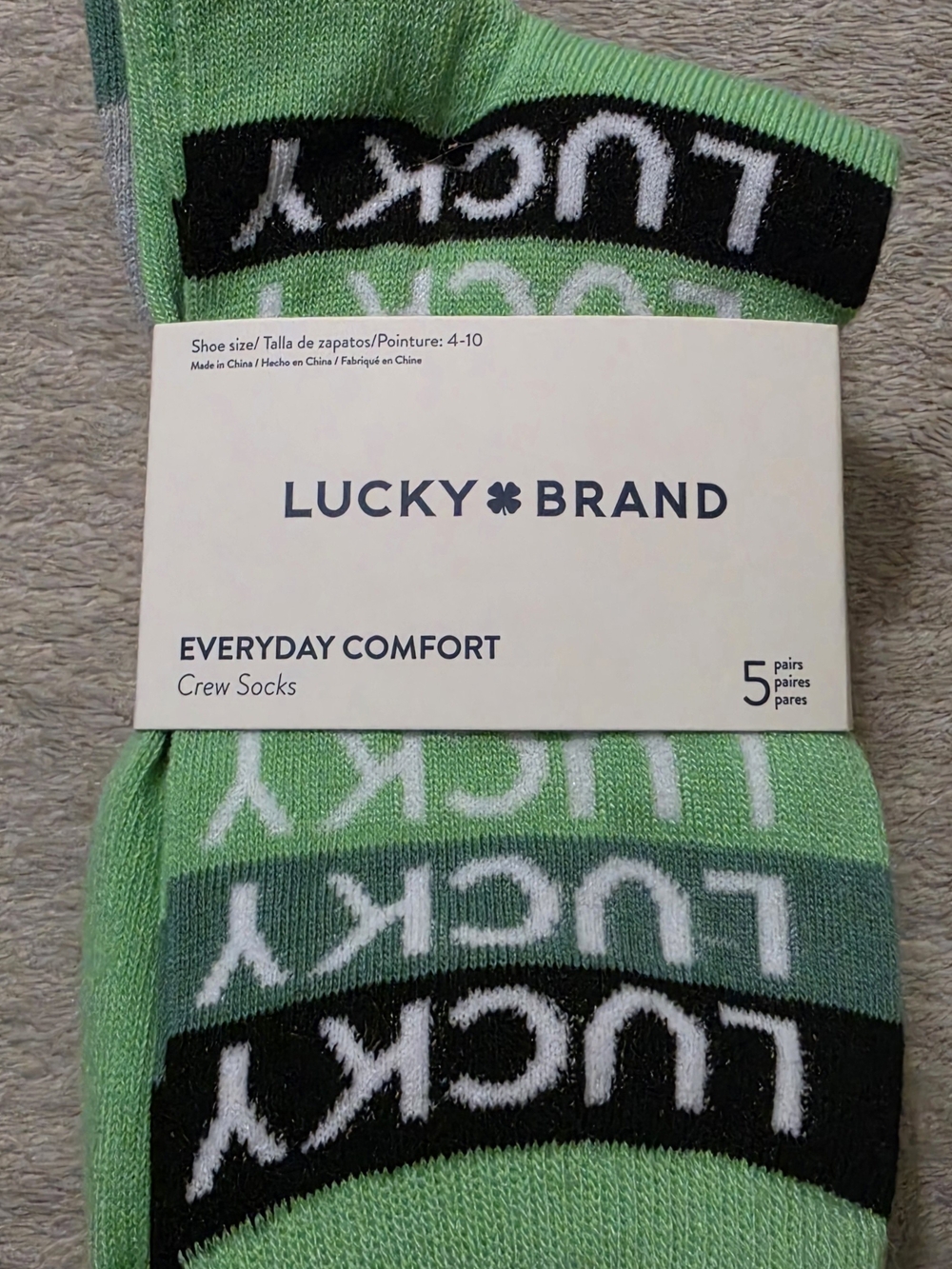 Lucky Brand Everyday Comfort Green Crew Socks - 5 Pack Women Size:4-11